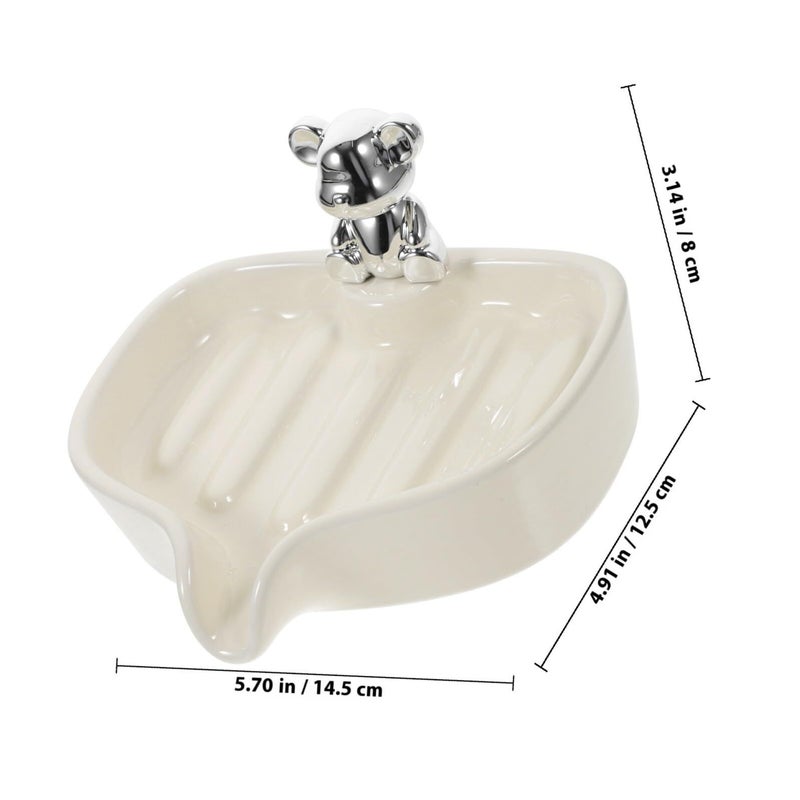 Bear Shaped Ceramic Soap Dish with Self Draining Design for Bathroom Sink Countertop - Image 3
