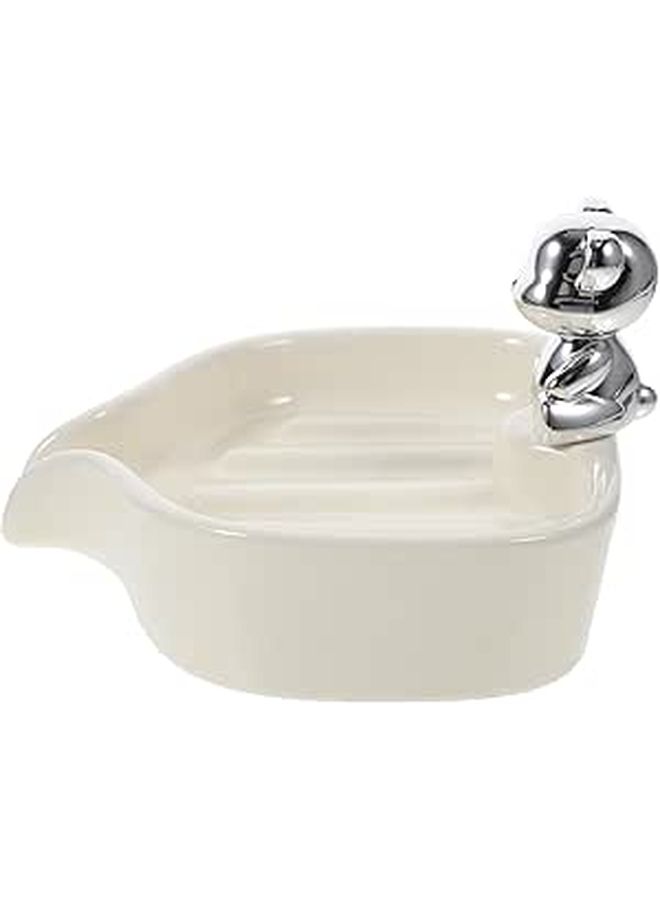 Bear Shaped Ceramic Soap Dish with Self Draining Design for Bathroom Sink Countertop - Image 1