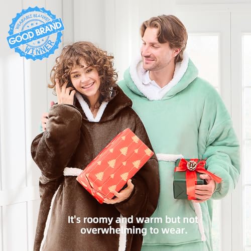 JOYWOO Brown Wearable Blanket Hoodie,Oversized Cat Lovers Sweatshirt Blanket for Adult & Teens,Birthday Gifts for Women Men Mom Girl Boys,Cozy Fuzzy Sherpa Sweatshirt Blanket Giant Pocket Gifts,Small - Image 2