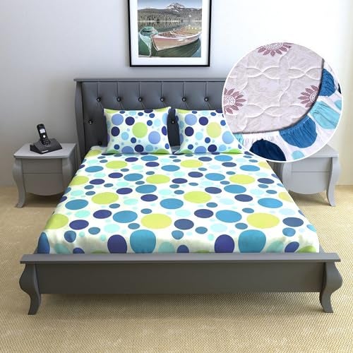 Divine Casa 144 TC 100% Cotton Elastic Fitted Bedsheet for Double Bed with 2 Pillow Covers | Soft, Durable, Blue Bedding – 59 x 78 Inches - Image 1