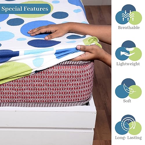 Divine Casa 144 TC 100% Cotton Elastic Fitted Bedsheet for Double Bed with 2 Pillow Covers | Soft, Durable, Blue Bedding – 59 x 78 Inches - Image 2