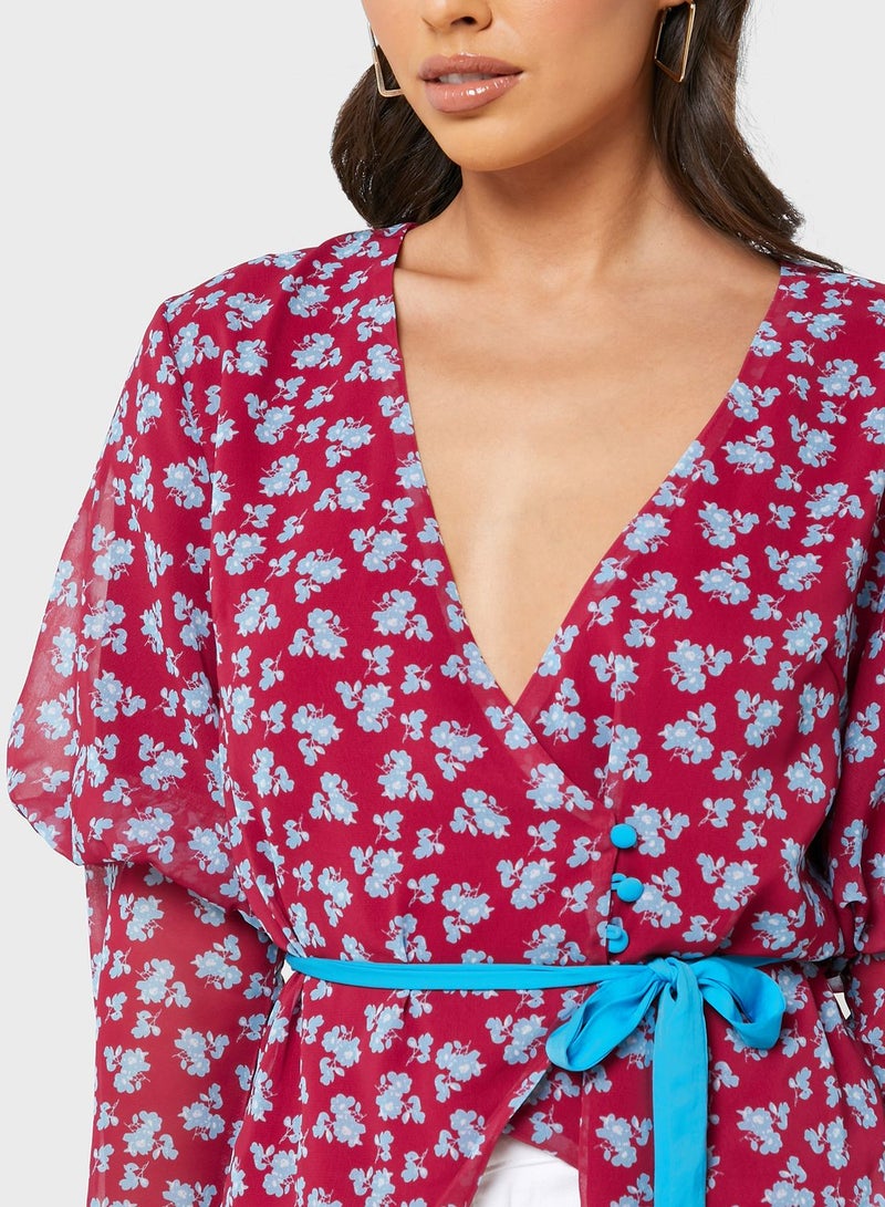 Lost Ink Petite Floral Print Plunge Top - Image 3