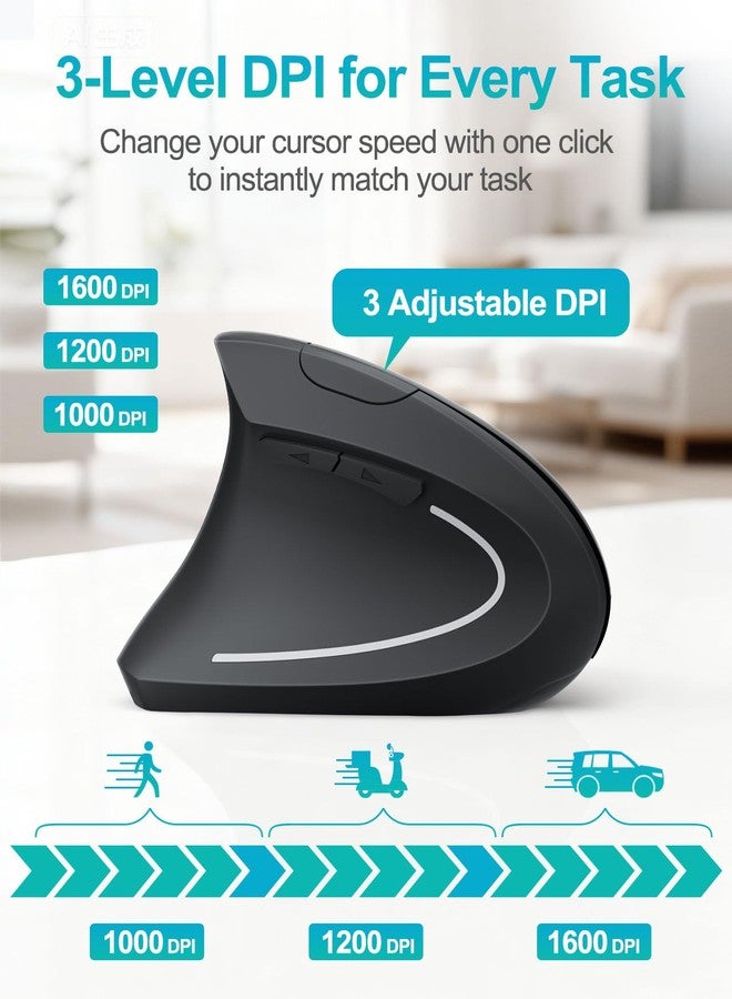 Lekvey Left Handed Ergonomic Mouse, Vertical Wireless Mouse for Left Hand, 2.4G USB Carpal Tunnel Lefty Mouse, 3 Adjustable DPI, 6 Buttons, for Laptop, PC, Computer, Mac, Windows, Desktop - Black - Image 5
