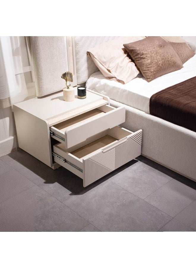 DANUBE HOME - Grand 180X200 King Bed With Storage + 2 Night Stands And Dresser Mirror Pouf + Bench| Strong And Sturdy Modern Design Bedroom Set Quiet And Comfortable Bed Set Made In Turkey - Soft Beige - Image 1