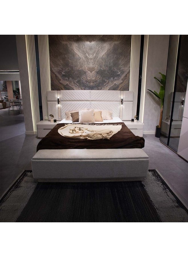 DANUBE HOME - Grand 180X200 King Bed With Storage + 2 Night Stands And Dresser Mirror Pouf + Bench| Strong And Sturdy Modern Design Bedroom Set Quiet And Comfortable Bed Set Made In Turkey - Soft Beige - Image 1