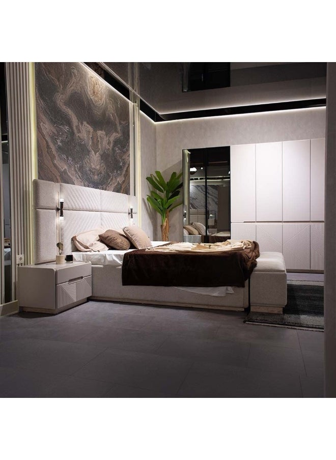 DANUBE HOME - Grand 180X200 King Bed With Storage + 2 Night Stands And Dresser Mirror Pouf + Bench| Strong And Sturdy Modern Design Bedroom Set Quiet And Comfortable Bed Set Made In Turkey - Soft Beige - Image 1