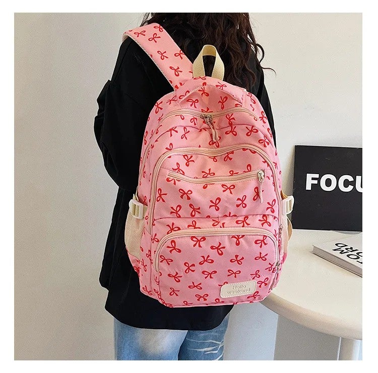 Bluejw Cute Bow Printed Large Capacity Student School Backpack Three-piece Set Casual Backpack Waterproof Polyester Travel Backpack - Image 4