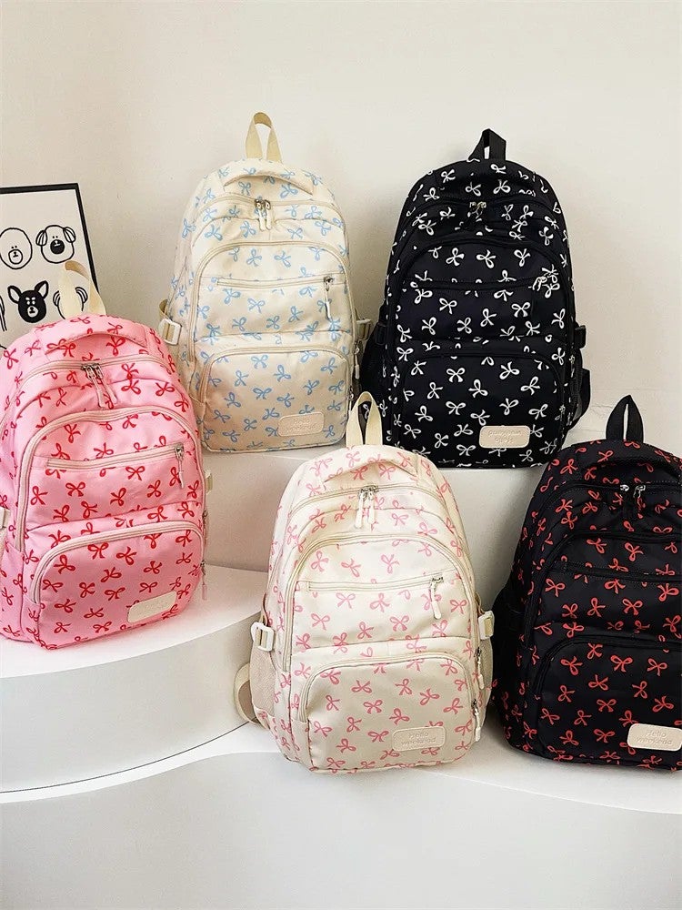 Bluejw Cute Bow Printed Large Capacity Student School Backpack Three-piece Set Casual Backpack Waterproof Polyester Travel Backpack - Image 2