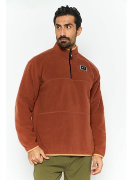 Men Sportswear Fit Long Sleeve Half Zip Training Jackets, Rust Brown