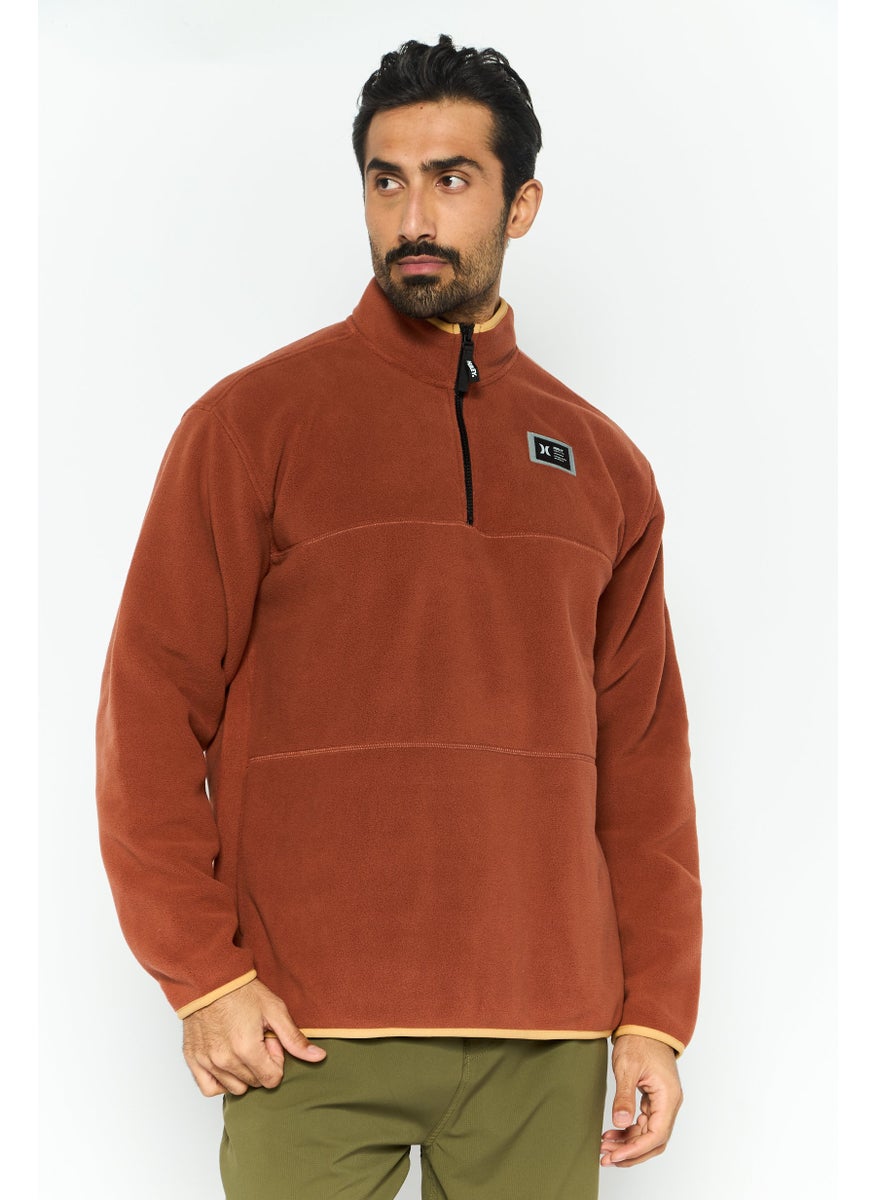Hurley - Men Sportswear Fit Long Sleeve Half Zip Training Jackets, Rust Brown - Image 1
