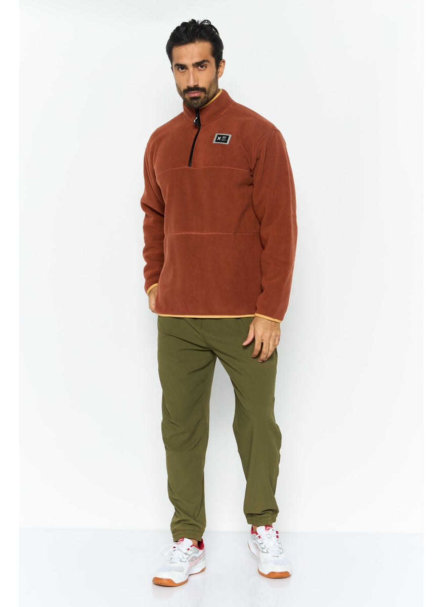 Hurley - Men Sportswear Fit Long Sleeve Half Zip Training Jackets, Rust Brown - Image 1