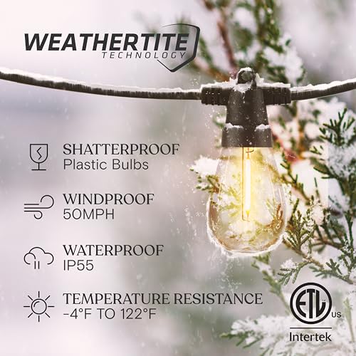 Brightech Ambience Pro Super Bright Solar - 27Ft Remote Control Outdoor String Lights with 12 Shatterproof S14 Bulbs, Commercial Grade LED, Waterproof Patio Lights, 4W Soft White for Patios, Gardens - Image 2