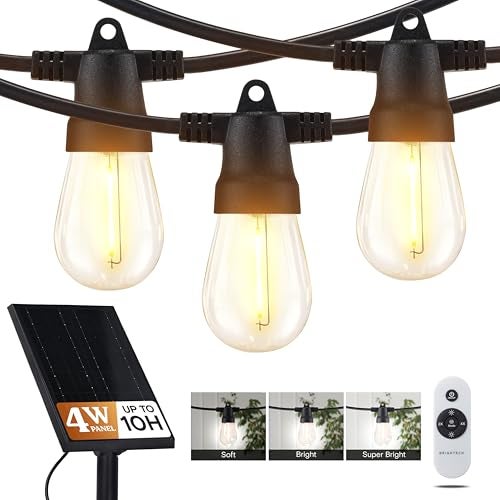 Brightech Ambience Pro Super Bright Solar - 27Ft Remote Control Outdoor String Lights with 12 Shatterproof S14 Bulbs, Commercial Grade LED, Waterproof Patio Lights, 4W Soft White for Patios, Gardens - Image 1