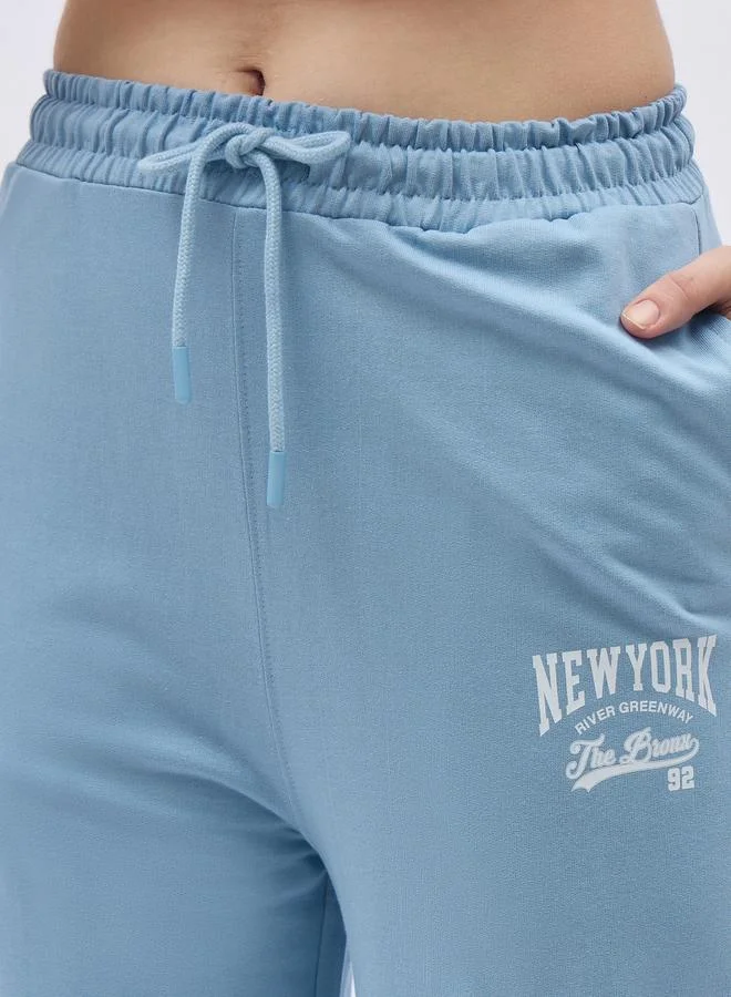 Styli Blue NY Print Oversized T-Shirt and Wide Leg Joggers Co-Ords