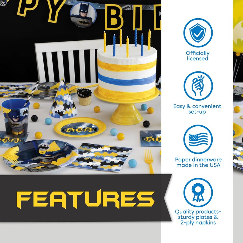 Unique Batman Birthday Party Supplies | Batman Party Decorations | With Banner, Table Cover, Masks, Plates, Napkins, Button | For 16 Guests - Image 3