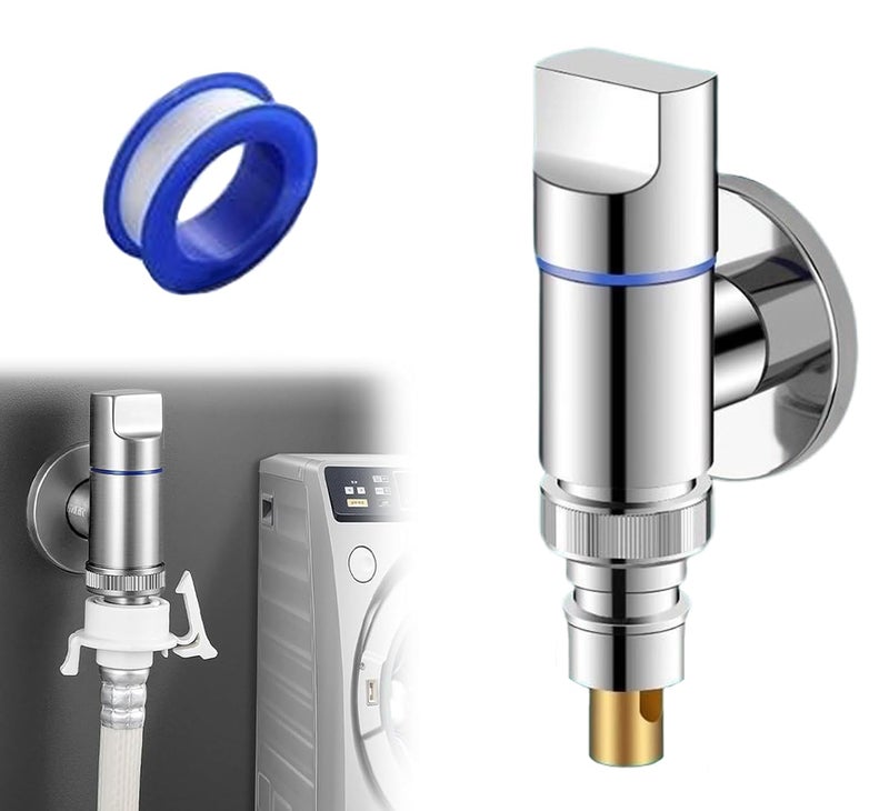 Fapiwen Washing Machine Faucet with Auto Shut-Off Valve, Universal 1/2'' Angle Stop Valves for Laundry & Dishwasher, Leak-Proof Mini Wall Mount Faucet for Bathroom and Toilet Accessories - Image 1