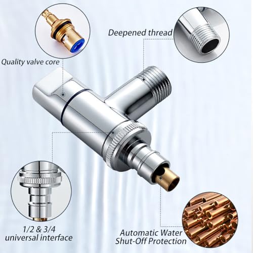 Fapiwen Washing Machine Faucet with Auto Shut-Off Valve, Universal 1/2'' Angle Stop Valves for Laundry & Dishwasher, Leak-Proof Mini Wall Mount Faucet for Bathroom and Toilet Accessories - Image 3