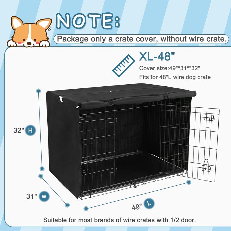 Deblue 48” Dog Crates Cover - Durable Double Door Kennel Cover Fit for 48 inches Wire Dog Cage - (48 inches, Black) - Image 2