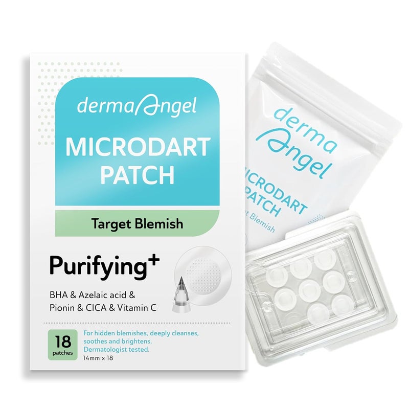 DERMA ANGEL Microdart Acne Patches for Deep Blemishes  18 Dots  Hydrocolloid Pimple Patch with Salicylic Acid Azelaic Acid CICA  Vitamin C  Targets Stubborn Blemishes Dark Spots  Cystic Acne
