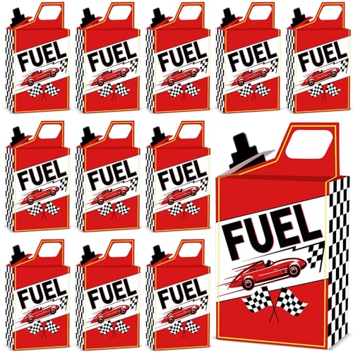 ojustbeok 12PCS Race Car Fuel Can Treat Boxes Racing Birthday Party Supplies Black And White Checkered Flag Party Boxes Racing Popcorn Candy Cookie Container for Wedding Bridal Baby Shower Party Favor Decor - Image 1