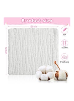 Breling Pack Of 20 Baby Muslin Washcloths, 12 X 12 inches, White  - Image 2