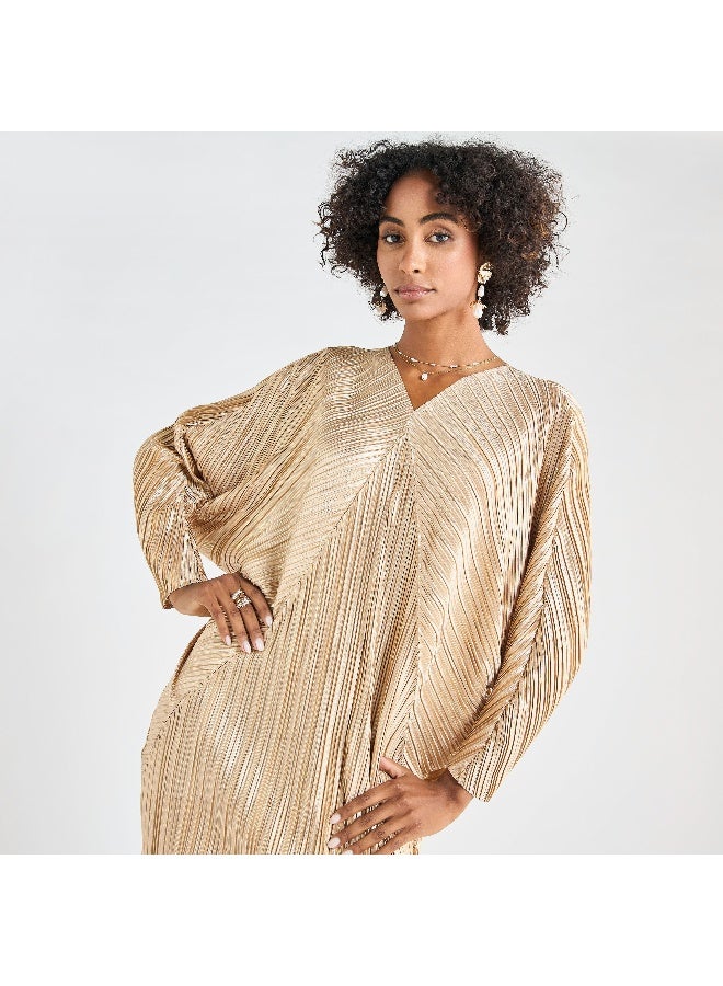 Splash FAV All-Over Pleated V-neck Dress with Extendable Sleeves  - Image 2