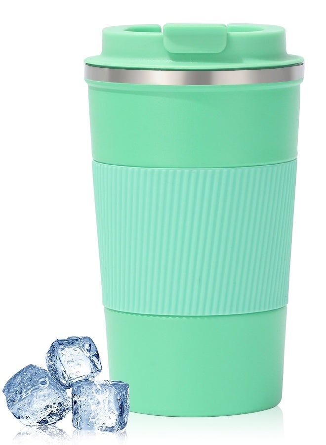 ROEIEIS Travel Mugs, Insulated Coffee Cup with Leakproof Lid - Reusable Coffee Cups Travel - Car Coffee Cup - Stainless Steel Coffee Mug for Hot and Cold Coffee Water and Tea (Green, 380 ml) - Image 1