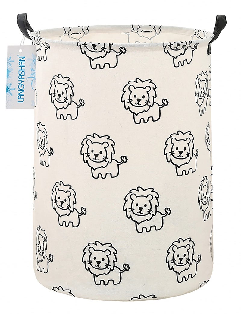 LANGYASHAN Laundry Basket Canvas Fabric Collapsible Organizer Basket for Storage Bin Toy Bins Gift Baskets Bedroom Clothes Children Nursery Hamper Lion