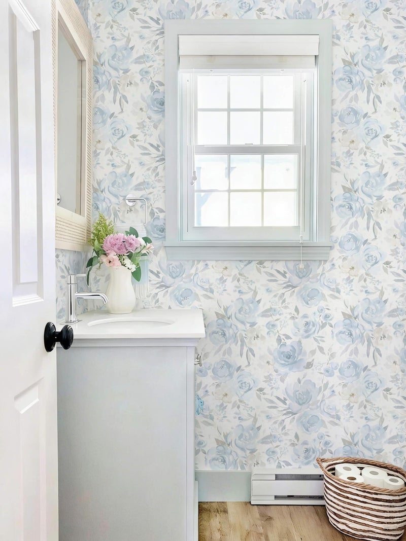 Ismoon Floral Peel and Stick Wallpaper Boho Blue and White Contact Paper Watercolor Stick on Wall Paper Removable Self Adhesive Vinyl Wallpaper for Bedroom Accent Wall Cabinet Decor 17.3x78.7in - Image 2