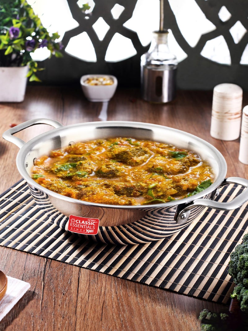CLASSIC ESSENTIALS Triply Stainless Steel Kadai | Induction Friendly | Nonstick 3-Layer Body,100% Toxin-Free, No Chemical Coating - Silver (Small - 22cm, 2L - for 2-3 People) - Image 1