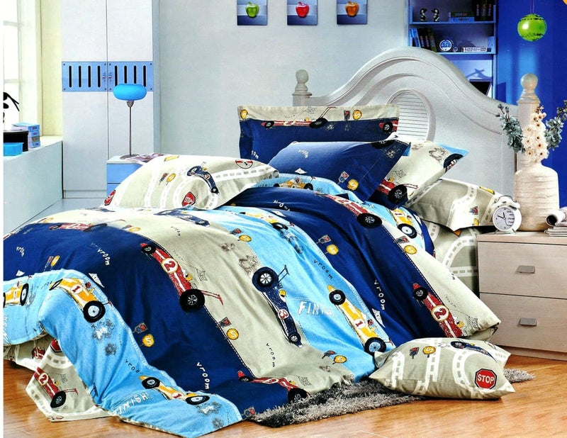 BhaiJi BedSheet 180 TC Kids Cartoon Print Bed Sheet Double Bed with 2 Pillow Covers - F1 Racing Car Print - Image 5