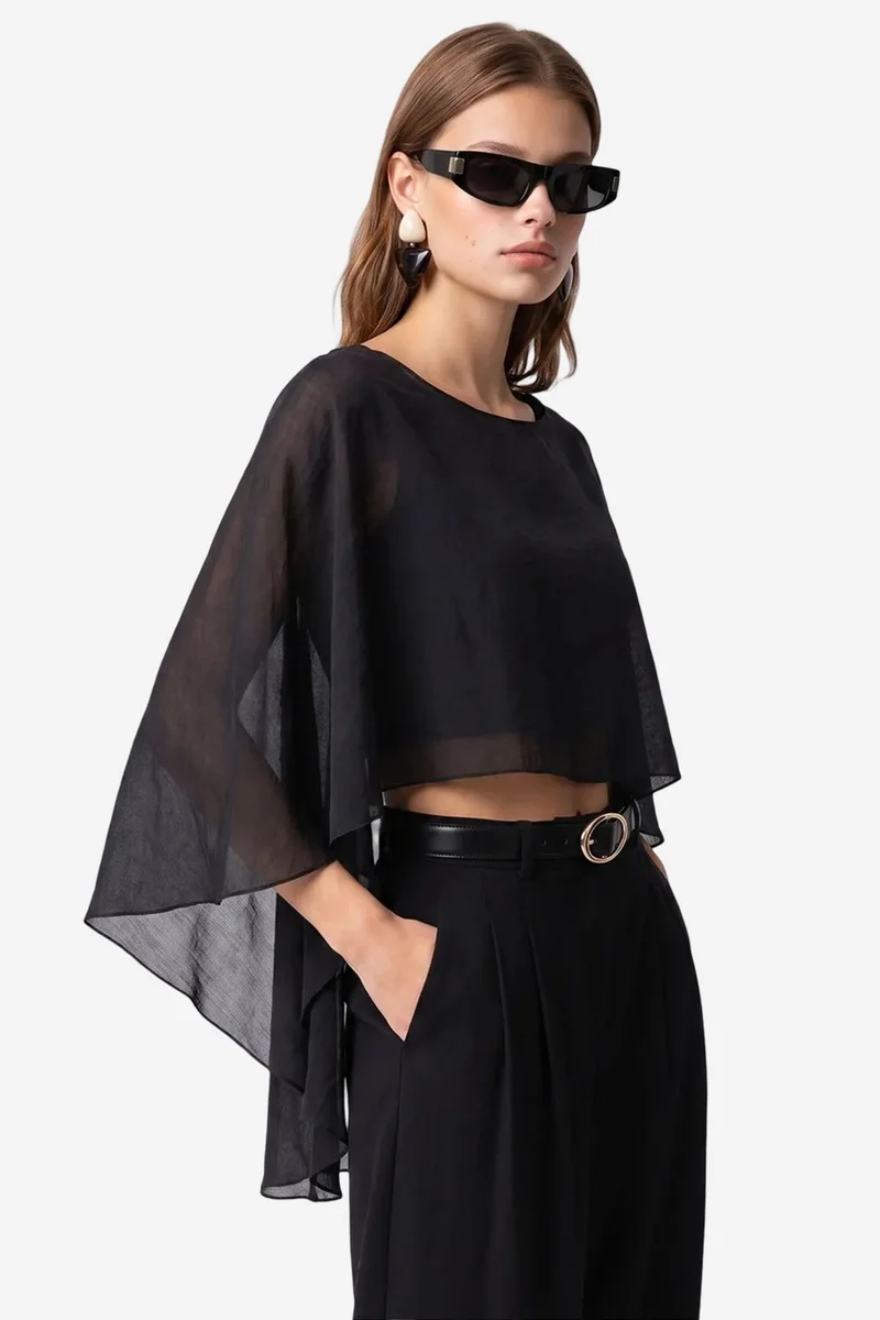 Mixray MIXRAY Loose Chiffon Crew Neck Blouse
