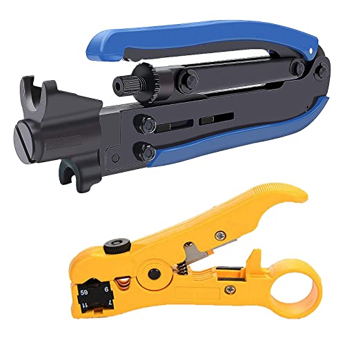 KAKO Adjustable RG6 RG11 Coax Cable Crimper Kit - RG6 & RG11 Compression Tool, Stripper - Image 1