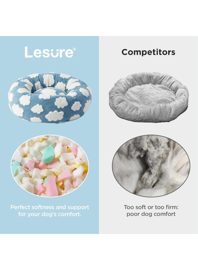 كيلا سرير كلب دونات متوسط الحجم، أسرة قطط مستديرة للحيوانات الأليفة المهدئة في الأماكن المغلقة مع غطاء قابل للغسل، أسرة جراء حديثة لطيفة مع قماش جاكار شاغي فخم وقاعدة مانعة للانزلاق، 30 بوصة، أزرق - Image 5