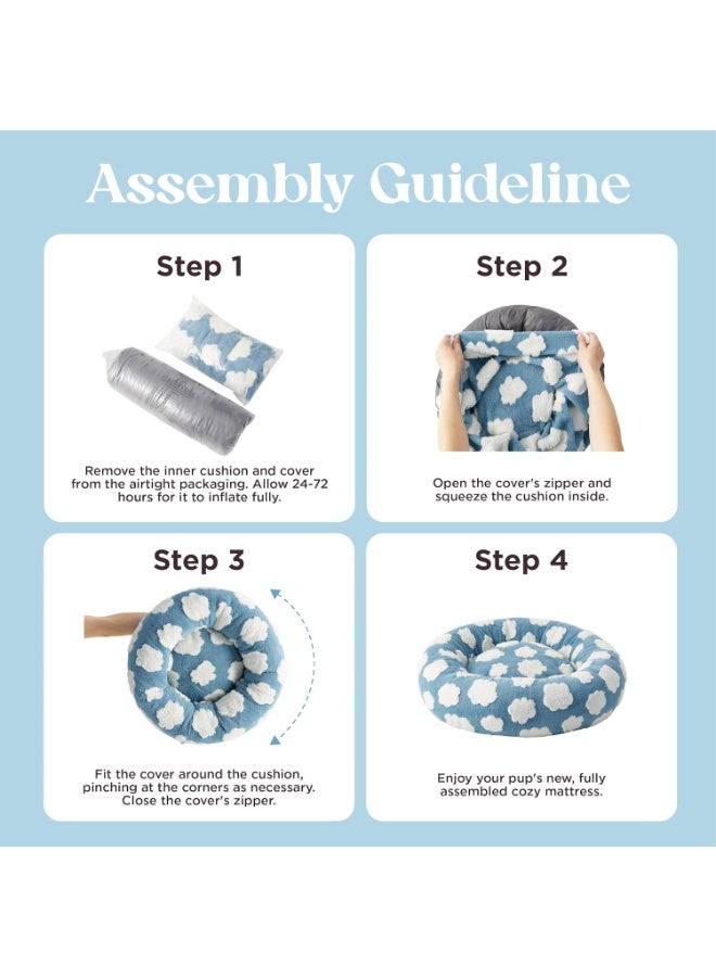 كيلا سرير كلب دونات متوسط الحجم، أسرة قطط مستديرة للحيوانات الأليفة المهدئة في الأماكن المغلقة مع غطاء قابل للغسل، أسرة جراء حديثة لطيفة مع قماش جاكار شاغي فخم وقاعدة مانعة للانزلاق، 30 بوصة، أزرق - Image 3
