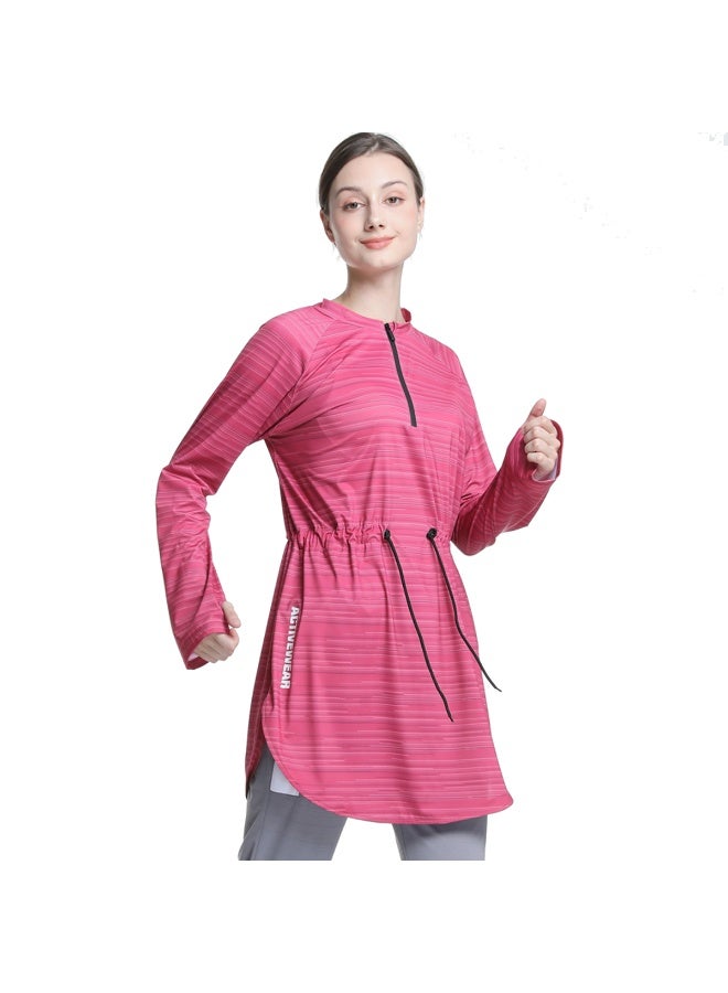 Women's Modest Sports Top Longline Round Neck Loose Fit with Contoured Waist Activewear for Everyday Wear Outdoor Fitness Training - Image 1