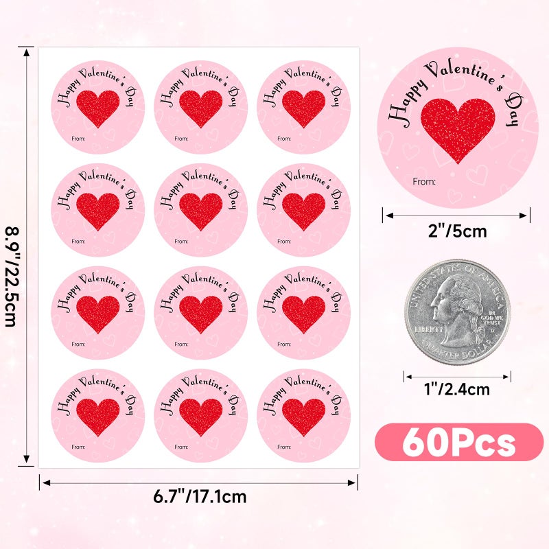 Anwyll Valentines Day Gift Stickers - Happy Valentine's Day Name Stickers 60Pcs 2Inch Valentines from Sticker Self Adhesive Happy Valentine's Heart Sticker for Envelope Seal Card Gift Party Decoration - Image 2