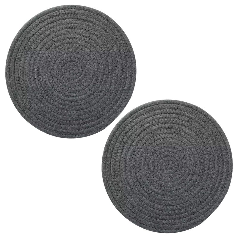 FUNLAVIE 2 PCS Hot Pads Trivits for Table Pure Cotton Thread Weave Round Hot Pot Holders for Cooking Diameter 11.8 Inches - Image 1
