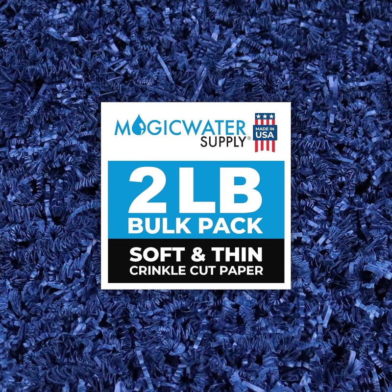 MagicWater Supply Soft & Thin Crinkle Cut Paper - 2 LB - Blue - Paper Shred Filler for Gift Wrapping, Basket Filling, Birthdays, Weddings, Anniversaries, Valentines Day, and other occasions - Image 1