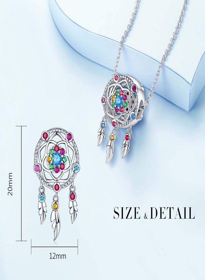 FOREVER QUEEN Dream Catcher Charm fit Charms Bracelet 925 Sterling Silver Feathers Tassel Bead Charm with Colorful Stones Pendant for European Bracelets Necklace - Image 2