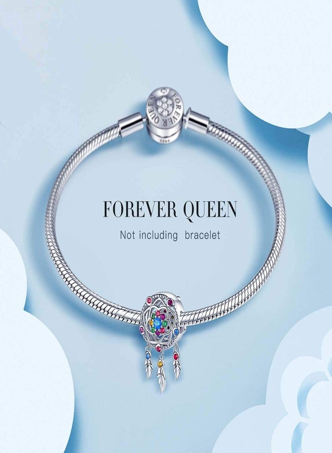 FOREVER QUEEN Dream Catcher Charm fit Charms Bracelet 925 Sterling Silver Feathers Tassel Bead Charm with Colorful Stones Pendant for European Bracelets Necklace - Image 3