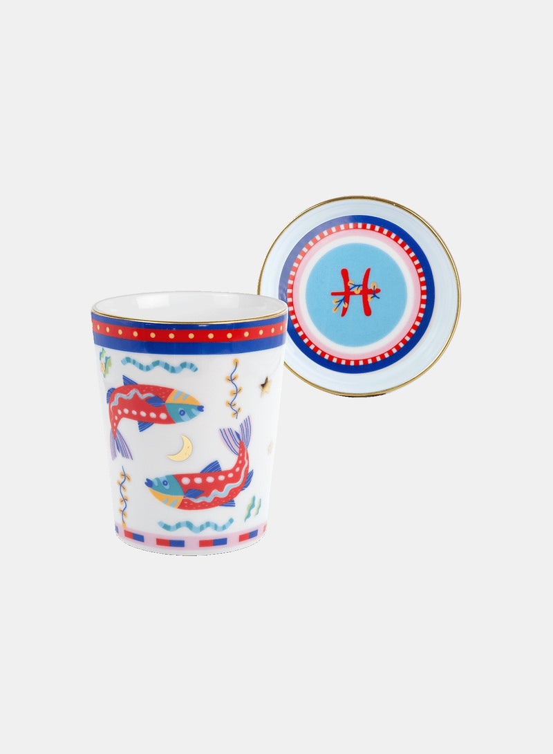 Baci milano Porcelain Cup with Lid/Saucer – Pisces (Ø 9 cm, H 12 cm) - Image 1