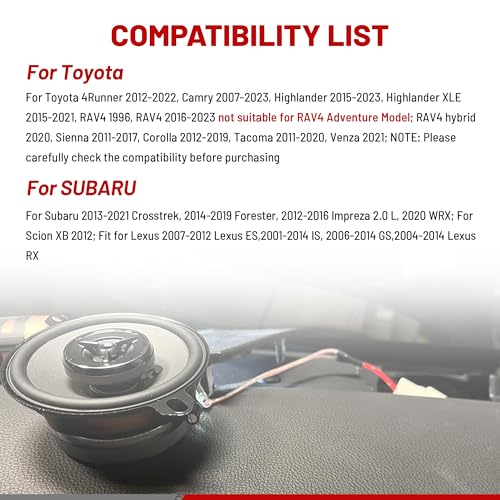 RED WOLF سلك توصيل مكبر الصوت الأمامي RED WOLF لسيارة تويوتا RAV4 وكامري و4Runner وهايلاندر وسايون من 2008-2022، محول بديل لمكبر الصوت من المصنع لنظام غير JBL من 2010-2019 سوبارو فورستر - Image 2