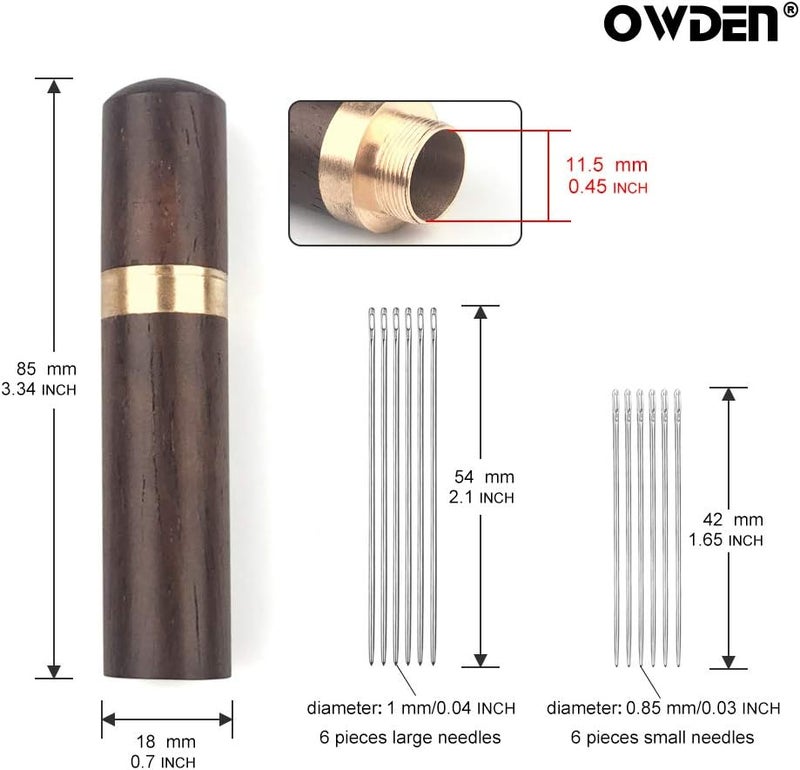 OWDEN 12Pcs Leather Hand Sewing Needles, Professional Small Eye Design for Leather Hand Stitching Needle. 2 Sizes and Each 6Pcs. - Image 2