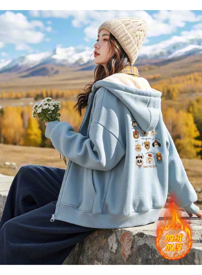 Flying in the snow Cardigan Jacket Women 2025 New Autumn Winter Petite Hooded Thickened Sweatshirt - Image 1