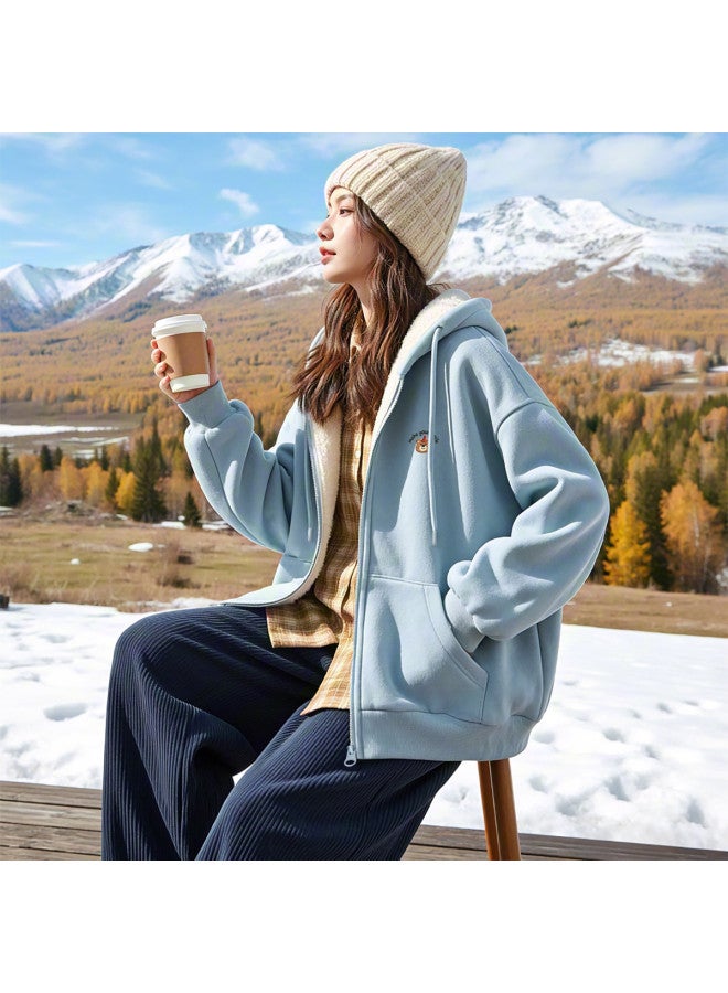 Flying in the snow Cardigan Jacket Women 2025 New Autumn Winter Petite Hooded Thickened Sweatshirt - Image 3