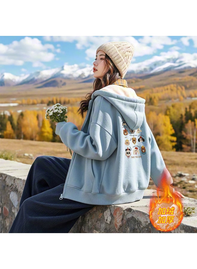 Flying in the snow Cardigan Jacket Women 2025 New Autumn Winter Petite Hooded Thickened Sweatshirt - Image 2