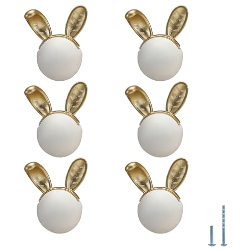 Evionlin 6 pcs White Rabbit Cute Cartoon Ceramic Cabinet Handles Kitchen knobs Door Pull Drawer Pulls for Kitchen Wardrobe Childrens Room - Image 1