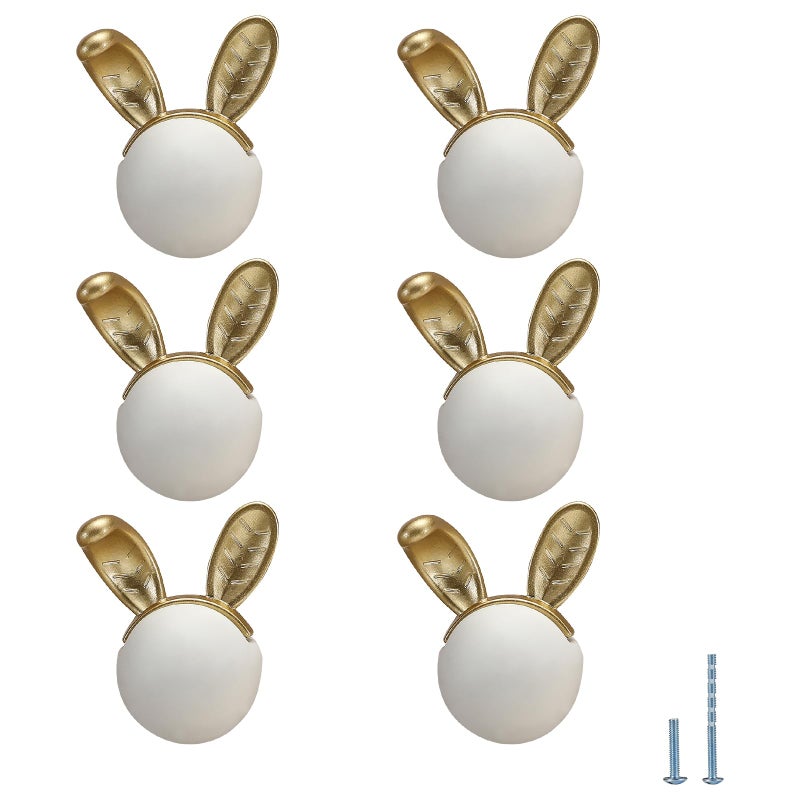 Evionlin 6 pcs White Rabbit Cute Cartoon Ceramic Cabinet Handles Kitchen knobs Door Pull Drawer Pulls for Kitchen Wardrobe Childrens Room - Image 2