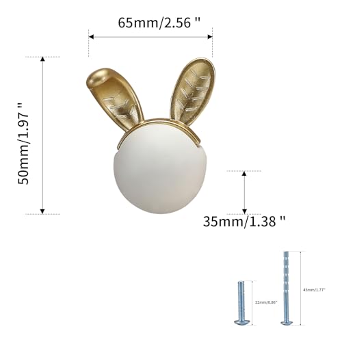Evionlin 6 pcs White Rabbit Cute Cartoon Ceramic Cabinet Handles Kitchen knobs Door Pull Drawer Pulls for Kitchen Wardrobe Childrens Room - Image 3